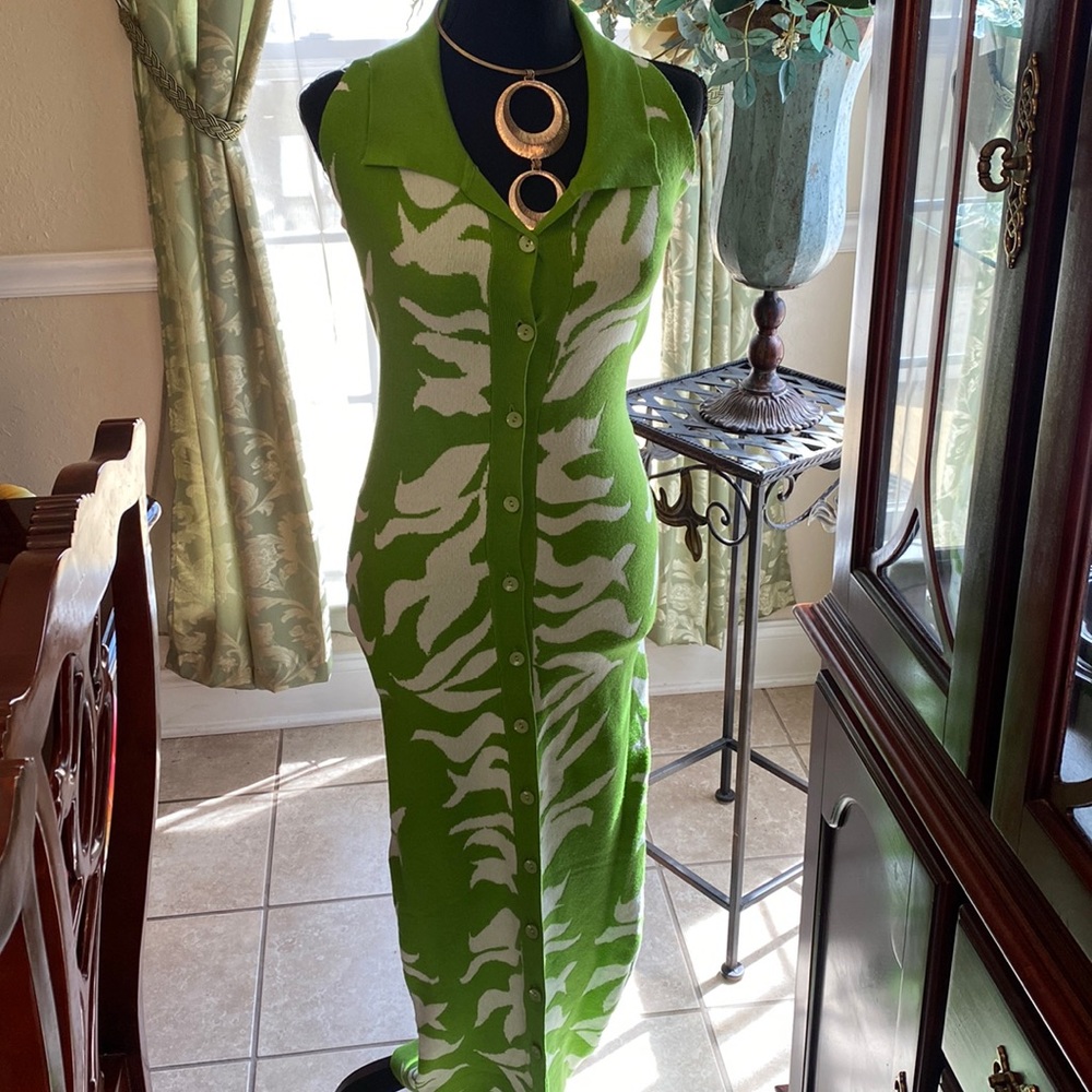 Lime green and white halter maxi